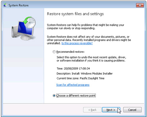 Restore files and system configurations